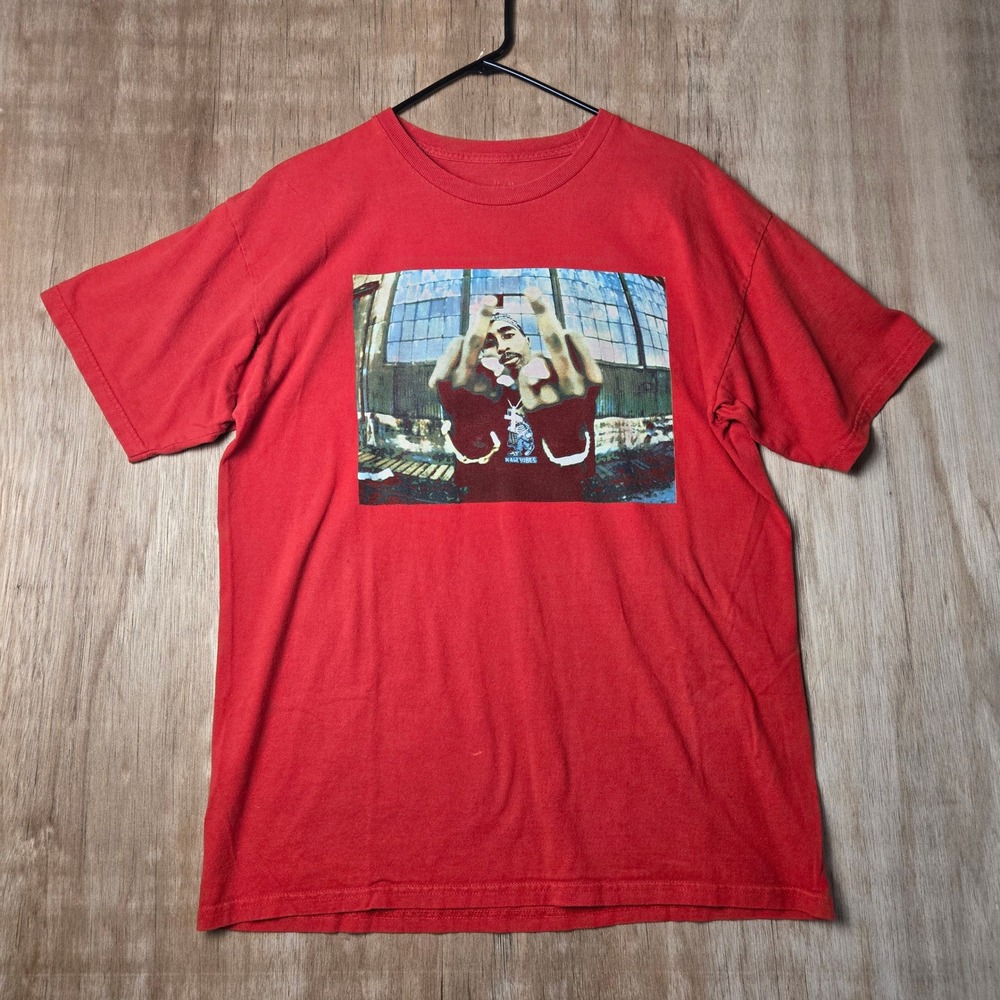 2Pac Makaveli Streetwear Graphic T-Shirt Red Mens Large Tupac Shakur Hip Hop